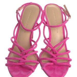 Veronica Beard Pink Suede Strappy Stiletto Sandals Size 7.5 Sexy